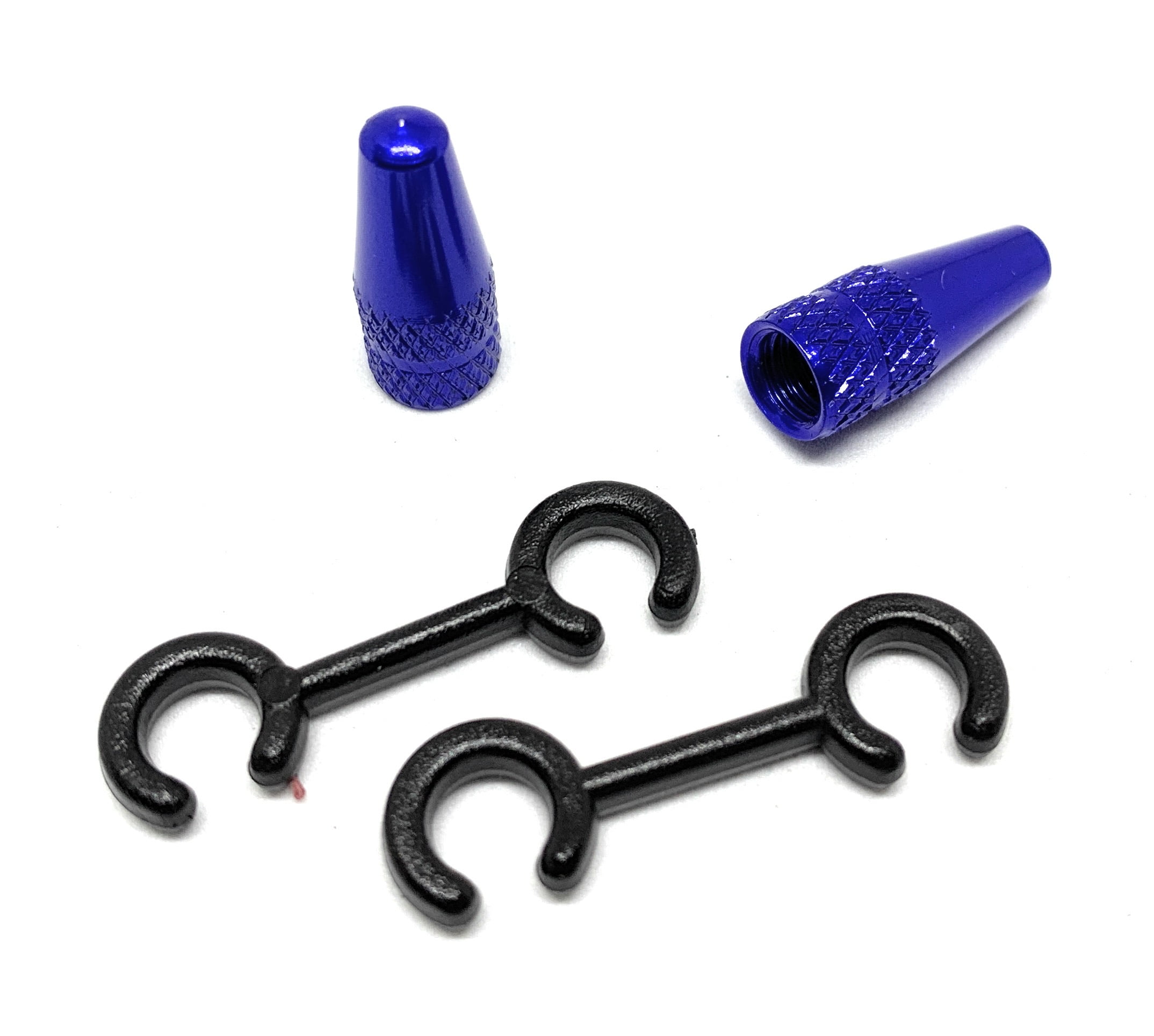 Blue Presta valve caps anodized aluminum use on presto or French valves.  For MTB, race or street bicycle. Bonus cable organizer and sticker. -  Hardheaded Ram - Bicycle brakes & Accessories