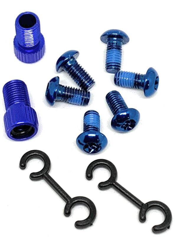 All Bicycle T Alloy Bolts Blue M5 x 10mm pack of 6pcs + 2 Presta Adaptor
