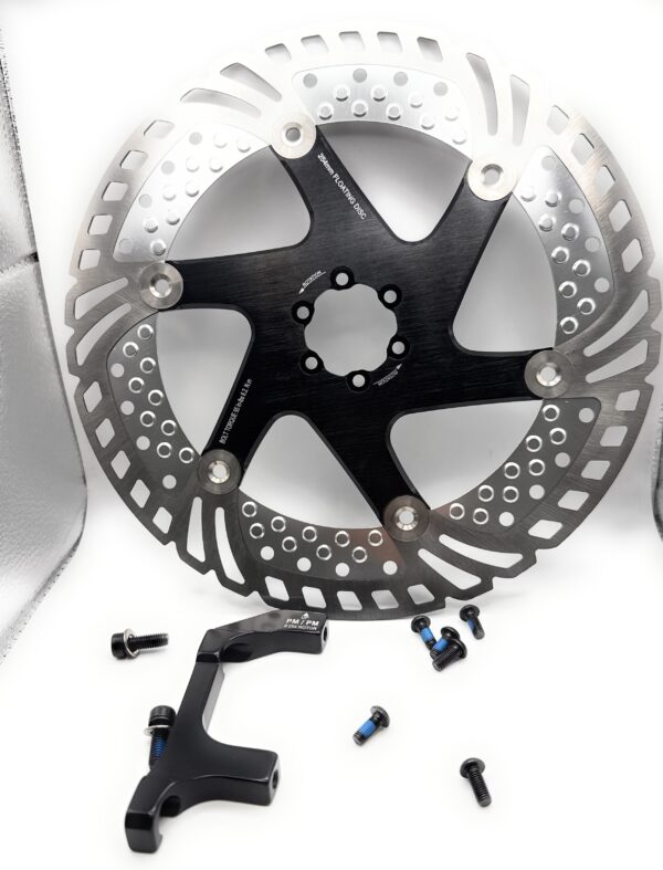 Bike & bicycle replacement 254mm floating rotor mountain bike & road floating alloy A7075-T6. Compatible with Most 6 Bolts rotors. Include adaptor 254mm